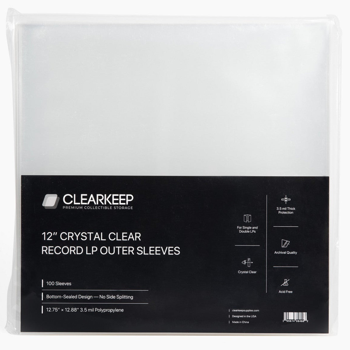 ClearKeep 12" Crystal Clear LP Outer Sleeves (3.5 Mil, 100 Pack)